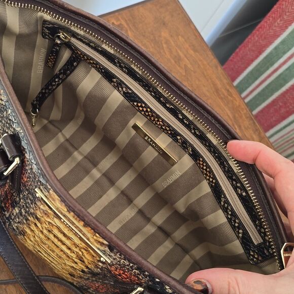 Brahmin | Mini Asher Brown Tyndal Snake Lizard Smooth Leather Satchel - Picture 9 of 16